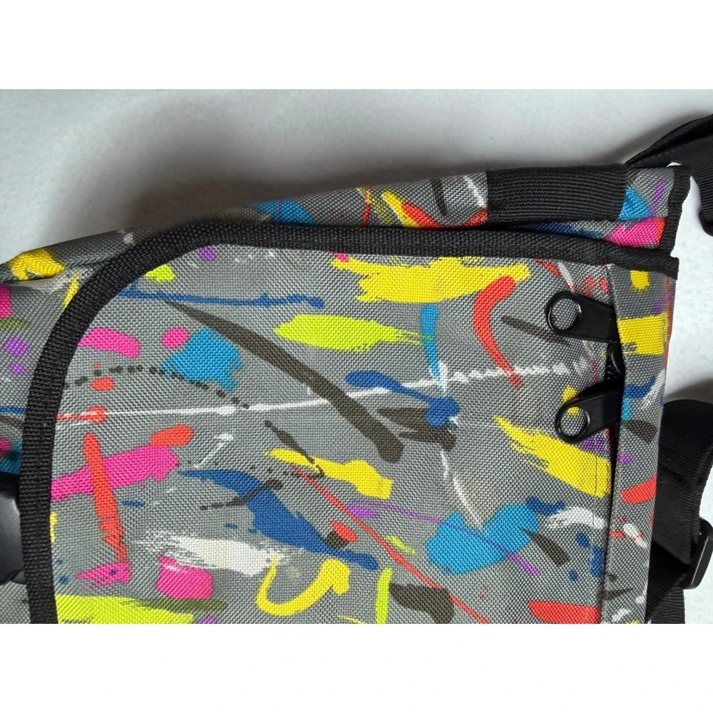 Y2K Paint Splatter Messenger Bag Grey Neon‎ Multi Color Crossbody Satchel Strap